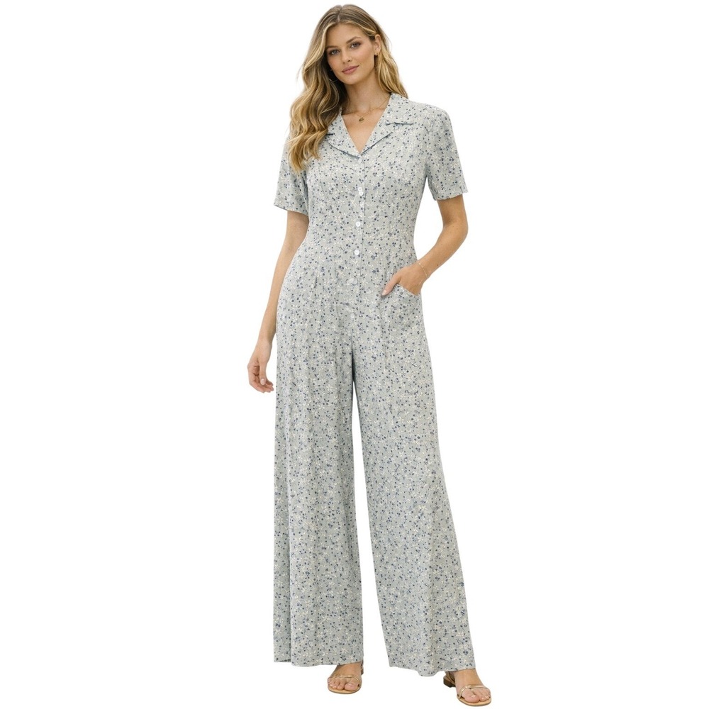 Carol Anderson California Vintage 90s  Floral Jumpsuit Sage Green Womens  8 NEW